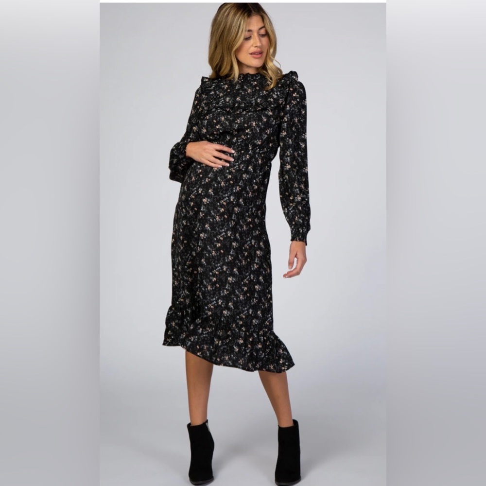 NWT Pinkblush Black Floral Maternity Midi Dress